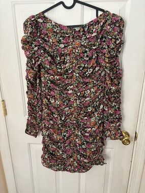 Astr Floral Mini Dress in Pink, Orange, Green on Black
